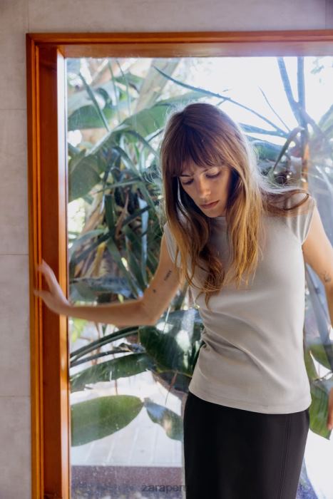 Zara mujer camisa de algodón lavada BDP8J871 ropa gris