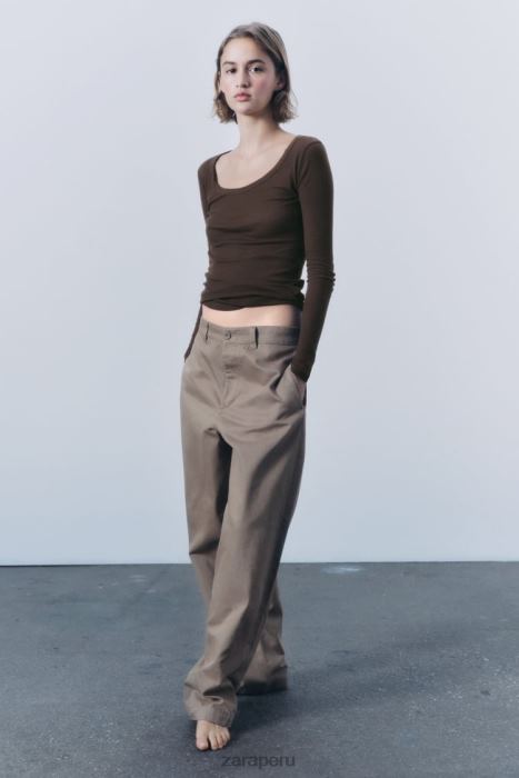 Zara mujer camisa de canalé premium BDP8J831 ropa marrón