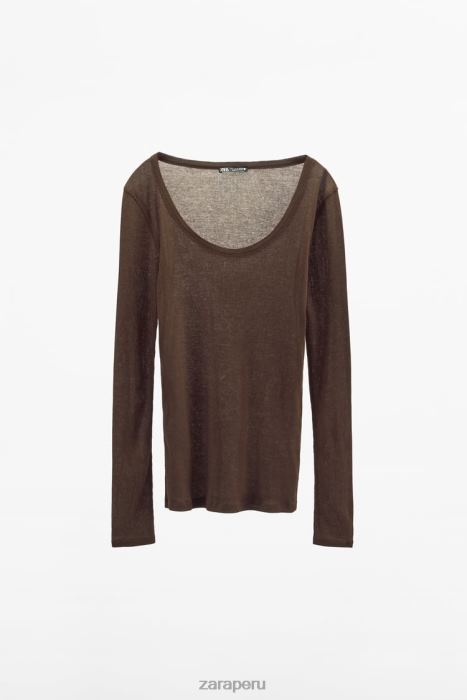 Zara mujer camisa de canalé premium BDP8J831 ropa marrón