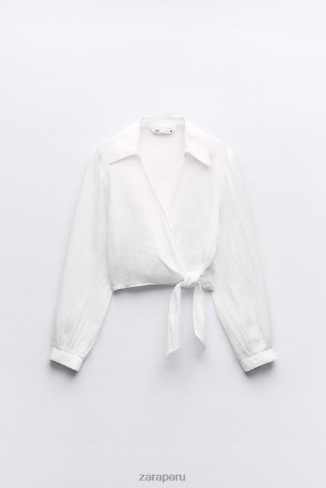 Zara mujer camisa de lino atada BDP8J363 ropa blanco
