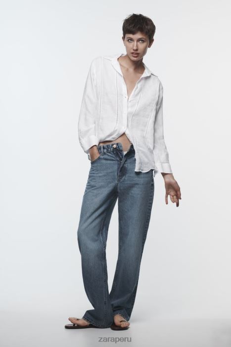 Zara mujer camisa de lino con aplicación de encaje BDP8J418 ropa blanco