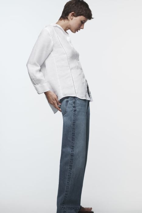 Zara mujer camisa de lino con aplicación de encaje BDP8J418 ropa blanco