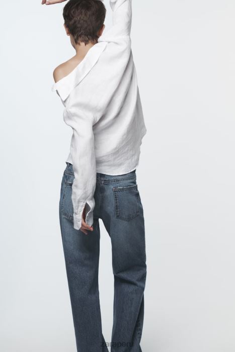 Zara mujer camisa de lino con aplicación de encaje BDP8J418 ropa blanco