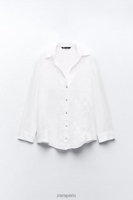 Zara mujer camisa de lino con aplicación de encaje BDP8J418 ropa blanco