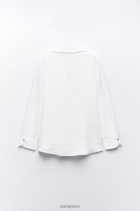 Zara mujer camisa de lino con aplicación de encaje BDP8J418 ropa blanco