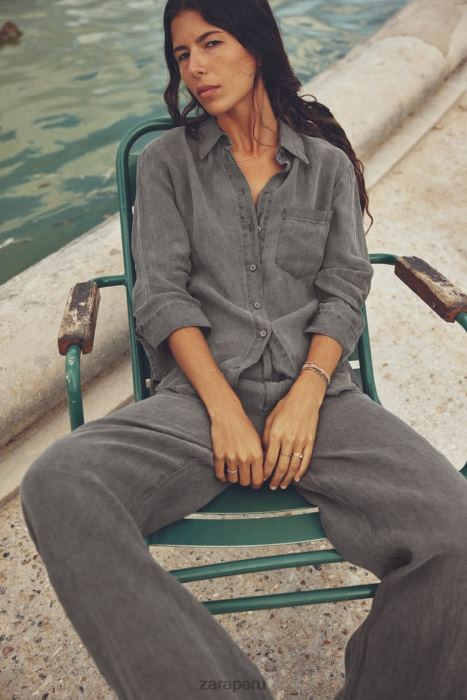 Zara mujer camisa de lino con bolsillos BDP8J350 ropa gris