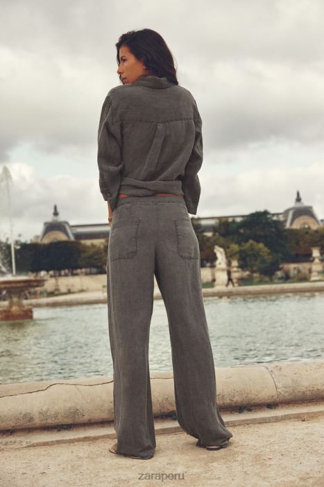 Zara mujer camisa de lino con bolsillos BDP8J350 ropa gris