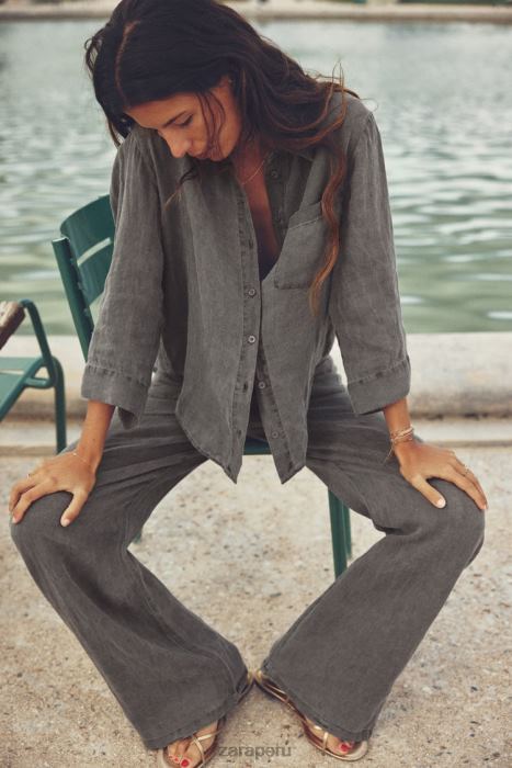 Zara mujer camisa de lino con bolsillos BDP8J350 ropa gris