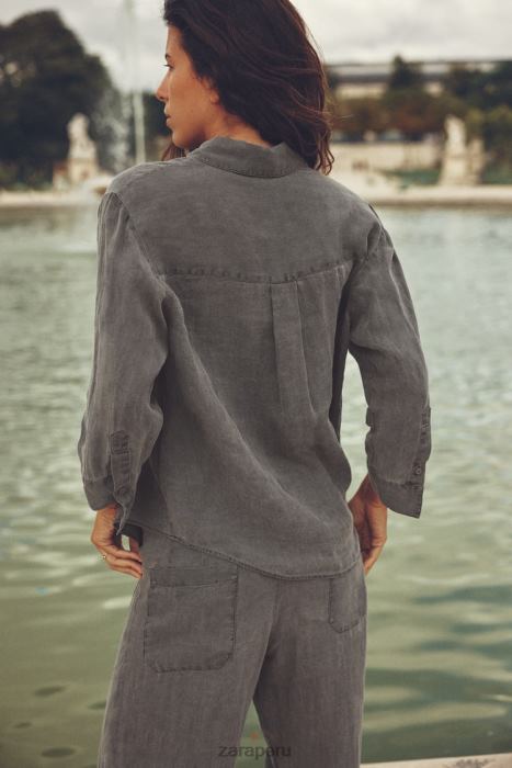 Zara mujer camisa de lino con bolsillos BDP8J350 ropa gris
