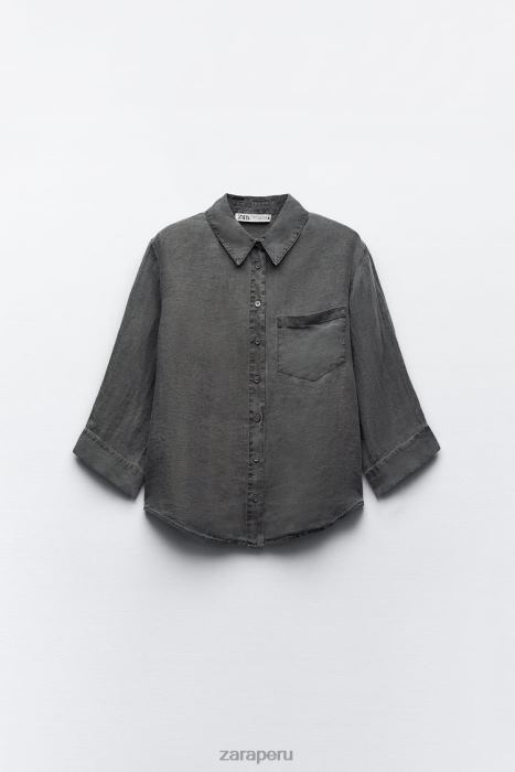 Zara mujer camisa de lino con bolsillos BDP8J350 ropa gris