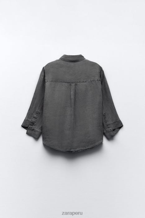 Zara mujer camisa de lino con bolsillos BDP8J350 ropa gris