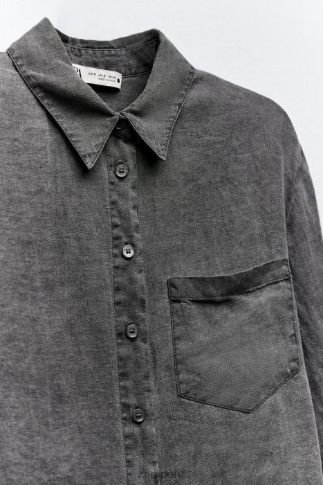 Zara mujer camisa de lino con bolsillos BDP8J350 ropa gris