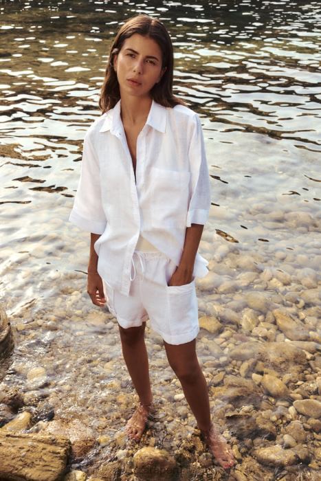 Zara mujer camisa de lino con bolsillos BDP8J377 ropa ostra blanca