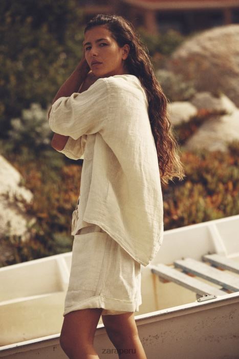 Zara mujer camisa de lino con bolsillos BDP8J391 ropa amarillo pastel