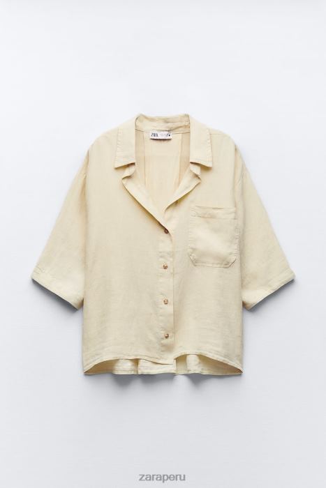 Zara mujer camisa de lino con bolsillos BDP8J391 ropa amarillo pastel