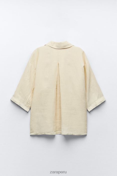 Zara mujer camisa de lino con bolsillos BDP8J391 ropa amarillo pastel