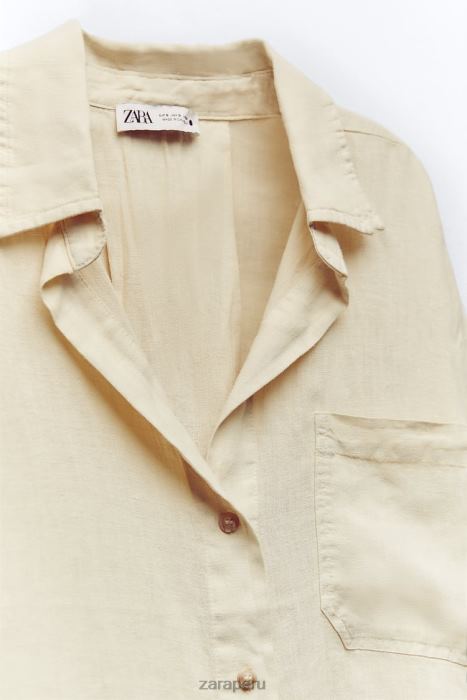 Zara mujer camisa de lino con bolsillos BDP8J391 ropa amarillo pastel