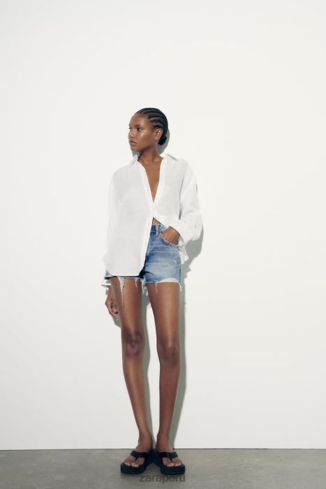 Zara mujer camisa de lino con botones BDP8J324 ropa blanco