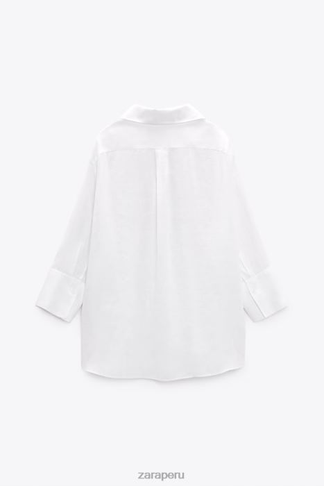 Zara mujer camisa de lino con dobladillo asimétrico BDP8J394 ropa ostra blanca
