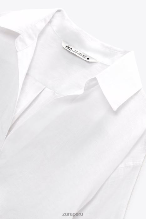 Zara mujer camisa de lino con dobladillo asimétrico BDP8J394 ropa ostra blanca