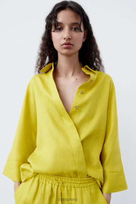 Zara mujer camisa de lino de gran tamaño BDP8J398 ropa mostaza
