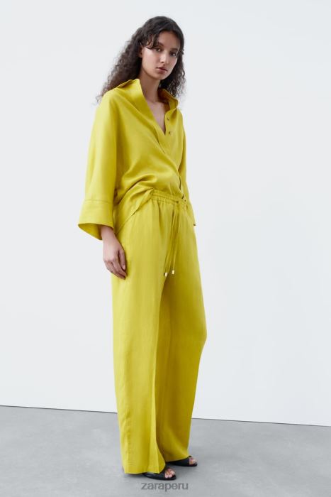 Zara mujer camisa de lino de gran tamaño BDP8J398 ropa mostaza