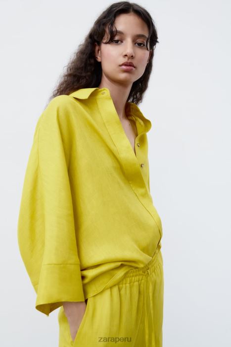 Zara mujer camisa de lino de gran tamaño BDP8J398 ropa mostaza