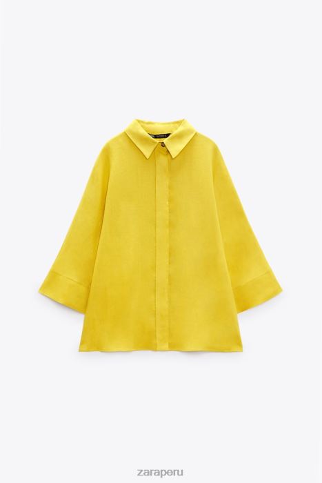 Zara mujer camisa de lino de gran tamaño BDP8J398 ropa mostaza