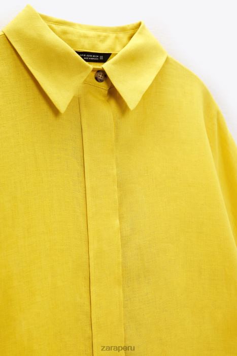 Zara mujer camisa de lino de gran tamaño BDP8J398 ropa mostaza