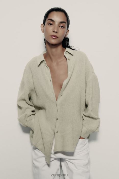 Zara mujer camisa de lino de gran tamaño BDP8J433 ropa verde claro