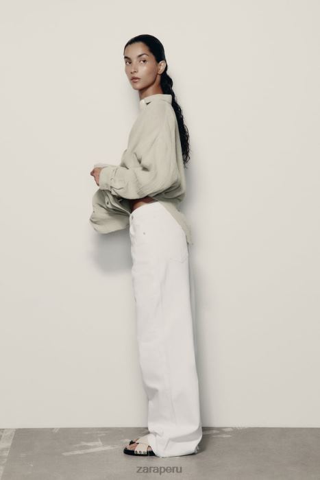 Zara mujer camisa de lino de gran tamaño BDP8J433 ropa verde claro