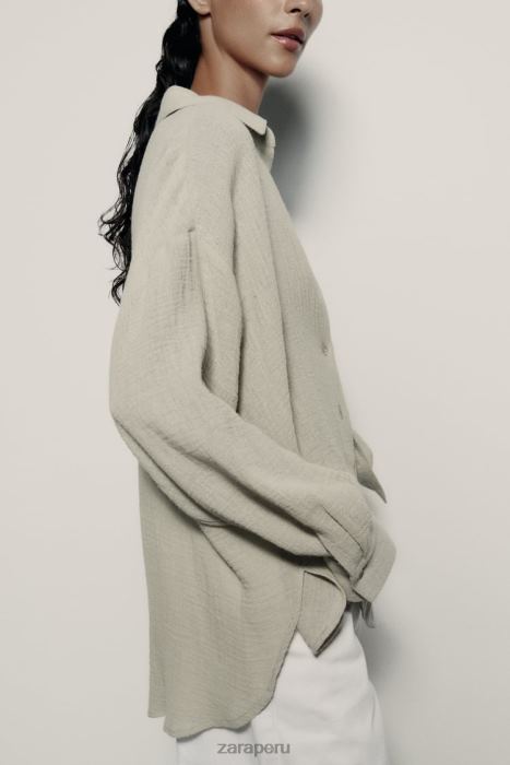 Zara mujer camisa de lino de gran tamaño BDP8J433 ropa verde claro