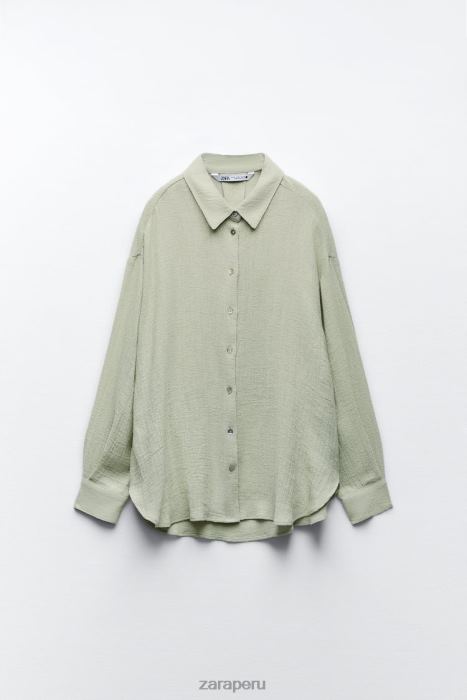 Zara mujer camisa de lino de gran tamaño BDP8J433 ropa verde claro