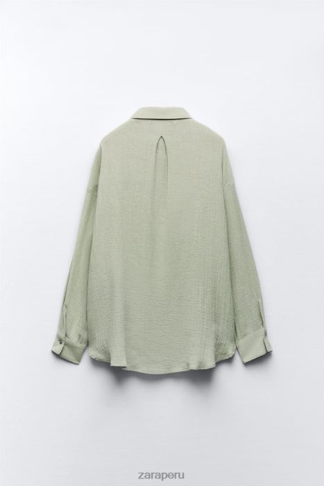 Zara mujer camisa de lino de gran tamaño BDP8J433 ropa verde claro
