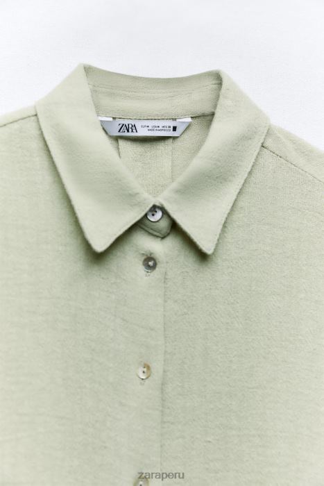 Zara mujer camisa de lino de gran tamaño BDP8J433 ropa verde claro