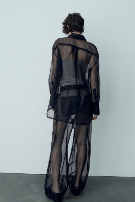 Zara mujer camisa de organza extragrande BDP8J329 ropa negro