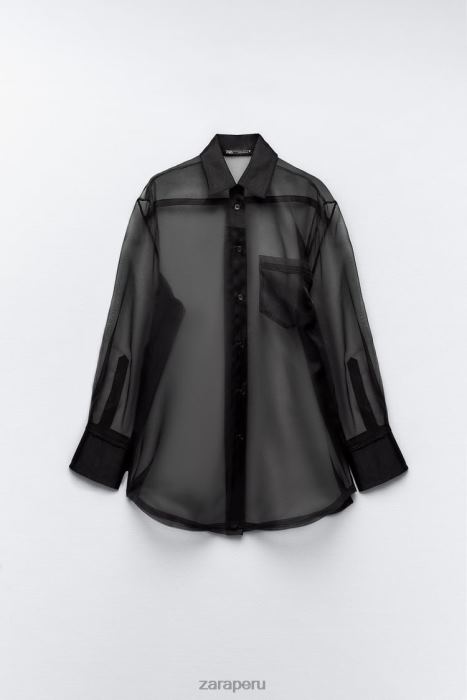 Zara mujer camisa de organza extragrande BDP8J329 ropa negro