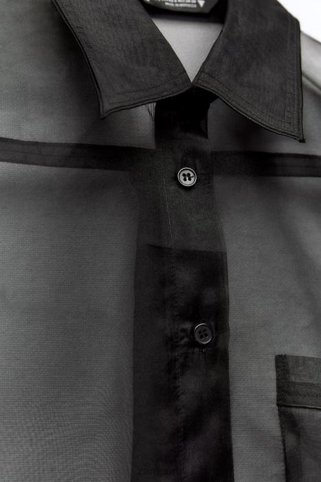 Zara mujer camisa de organza extragrande BDP8J329 ropa negro