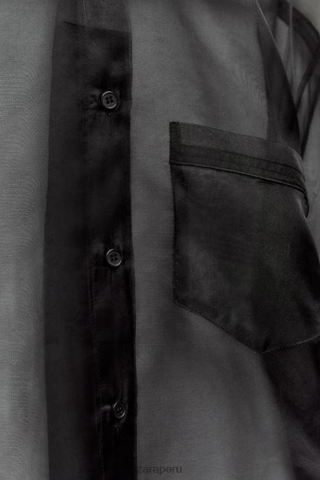 Zara mujer camisa de organza extragrande BDP8J329 ropa negro