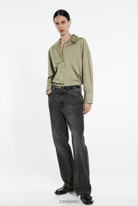 Zara mujer camisa de popelina BDP8J297 ropa caqui claro