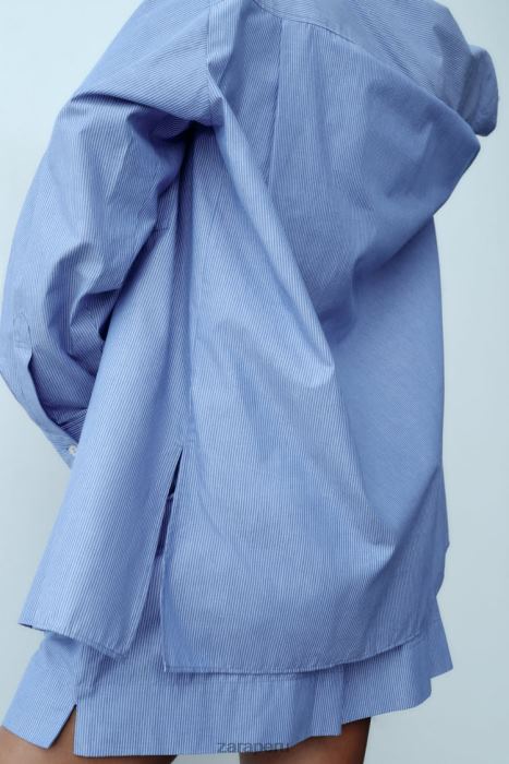 Zara mujer camisa de popelina a rayas estilo masculino BDP8J351 ropa azul
