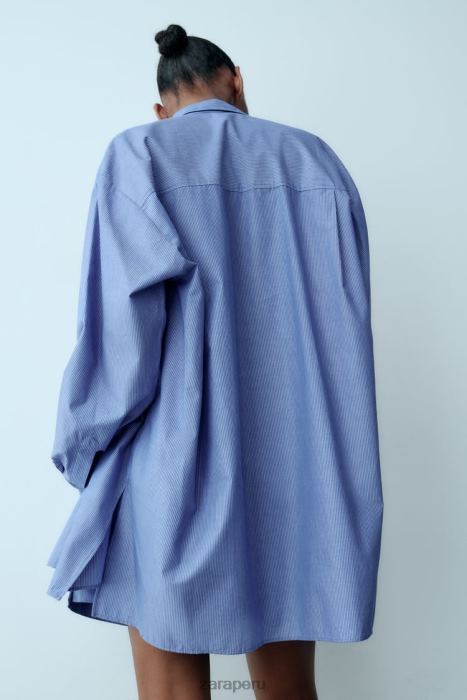 Zara mujer camisa de popelina a rayas estilo masculino BDP8J351 ropa azul