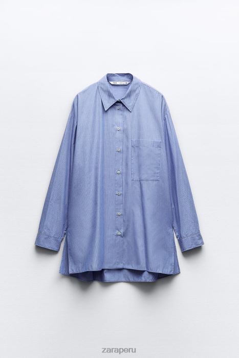 Zara mujer camisa de popelina a rayas estilo masculino BDP8J351 ropa azul