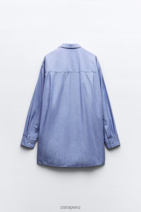 Zara mujer camisa de popelina a rayas estilo masculino BDP8J351 ropa azul