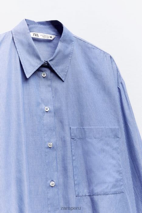 Zara mujer camisa de popelina a rayas estilo masculino BDP8J351 ropa azul