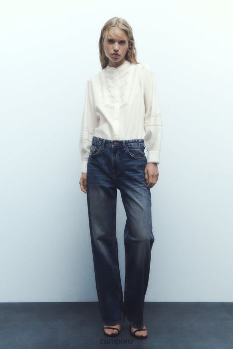 Zara mujer camisa de popelina con aplicación de encaje BDP8J405 ropa crudo