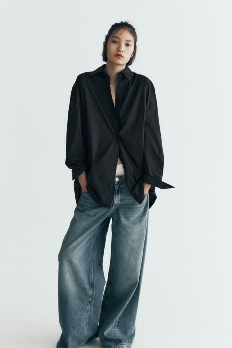 Zara mujer camisa de popelina oversize BDP8J291 ropa negro