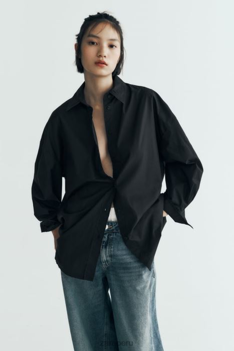 Zara mujer camisa de popelina oversize BDP8J291 ropa negro