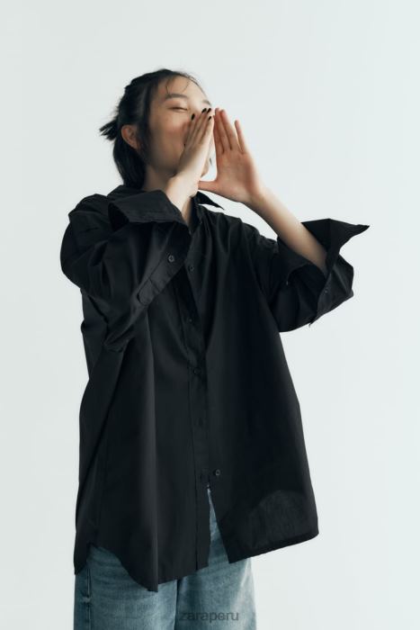 Zara mujer camisa de popelina oversize BDP8J291 ropa negro