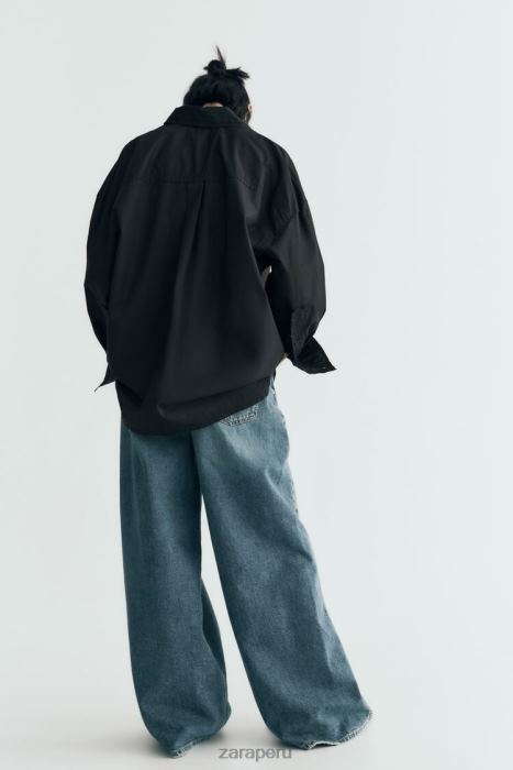 Zara mujer camisa de popelina oversize BDP8J291 ropa negro